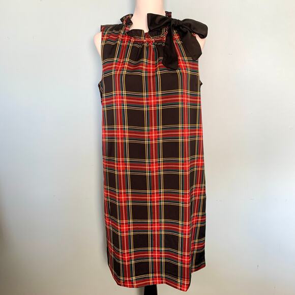 J. Crew Factory Stewart Tartan Plaid Sleeveless Dress with Bow Size 6 - Picture 3 of 10